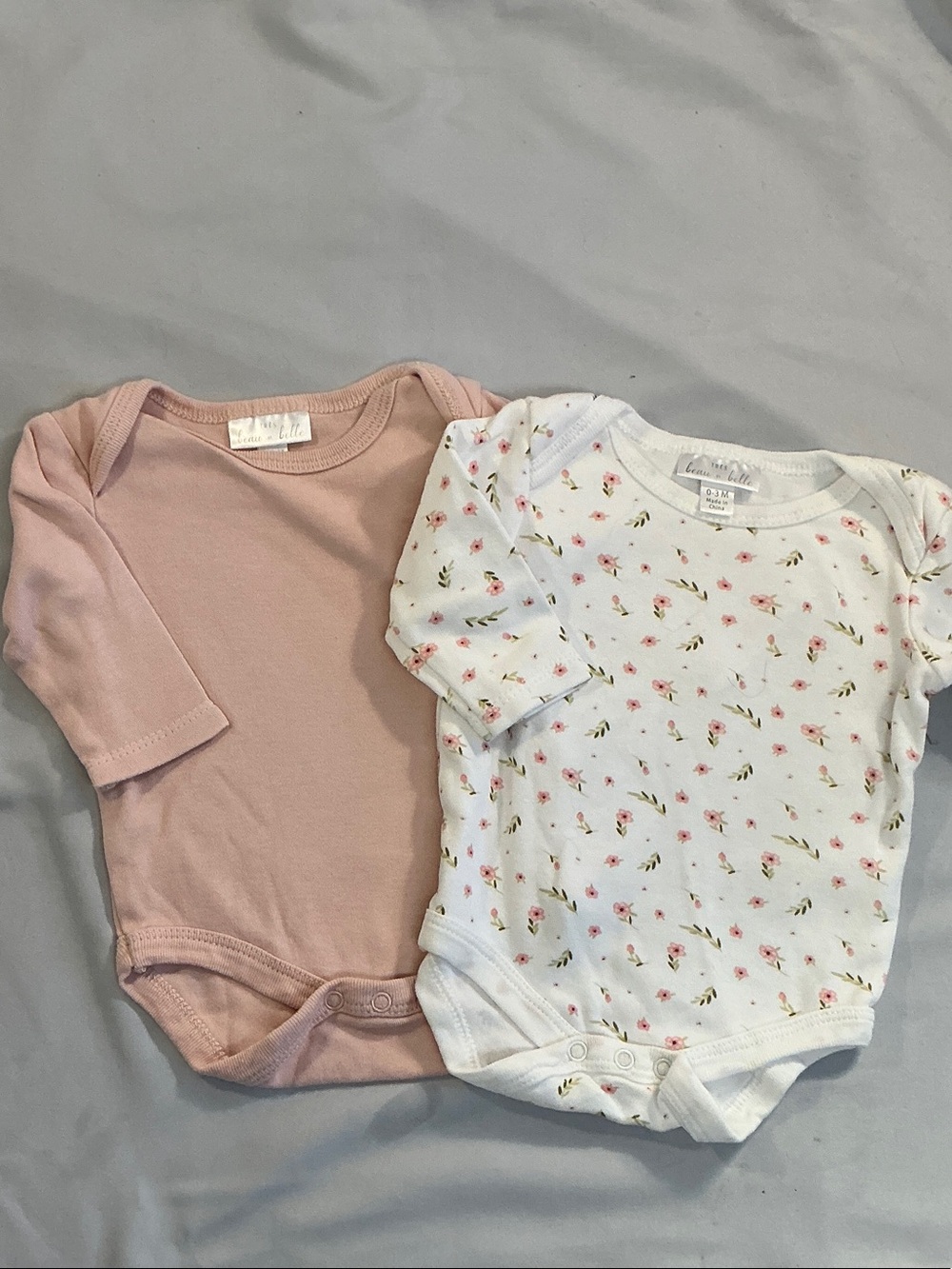 Two-Pack Long-Sleeve Baby Bodysuits in Pink and White Floral